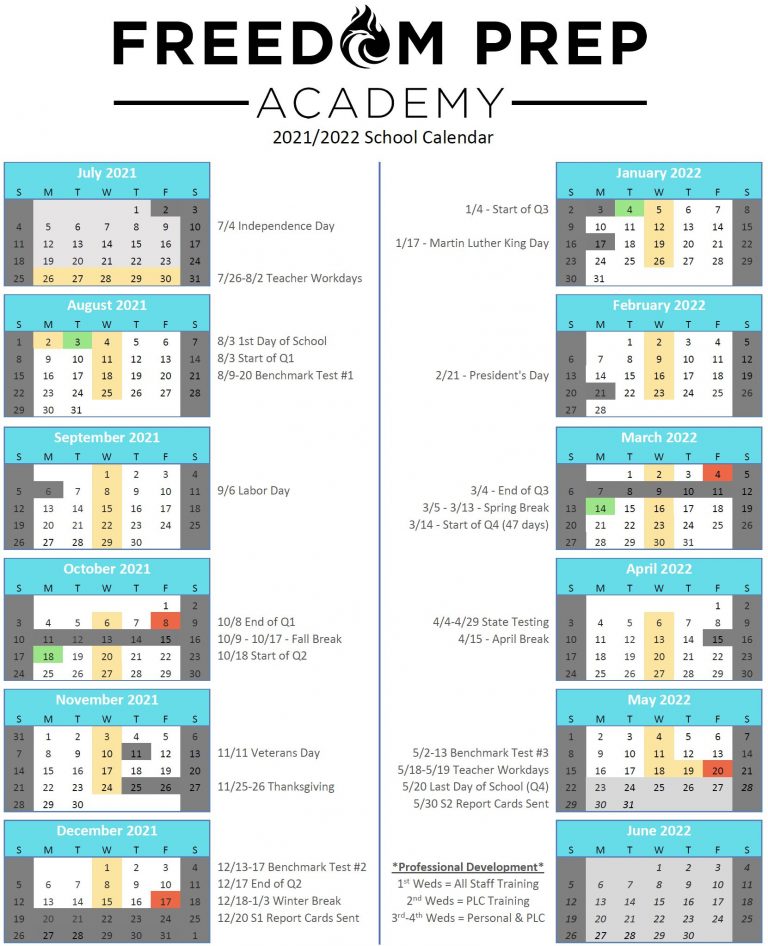 Calendar Freedom Prep Academy
